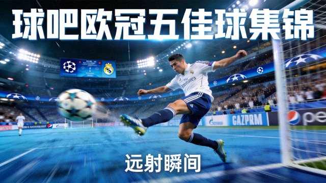 球吧欧冠五佳球集锦视频封面，球员禁区外起脚远射瞬间